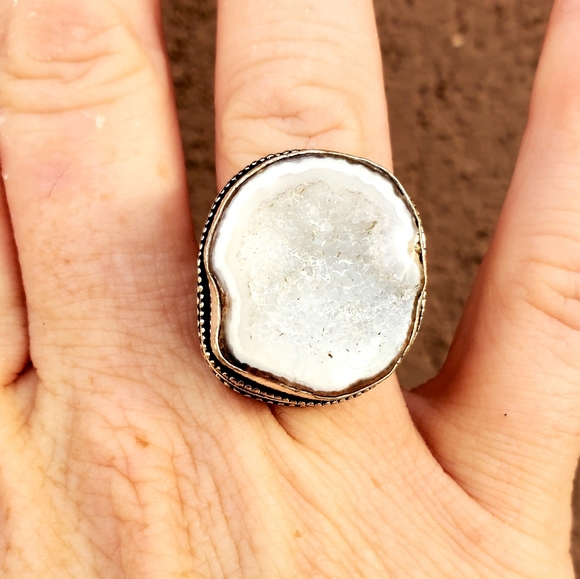 New Solar Agate Druzy 925 Silver Ring. - Picture 3 of 16